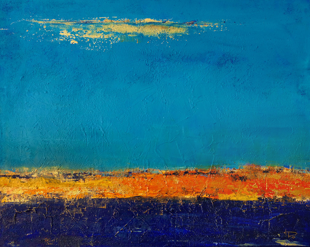 Heike Ponge - Landschaft abstrakt in Blau, Orange und Gold