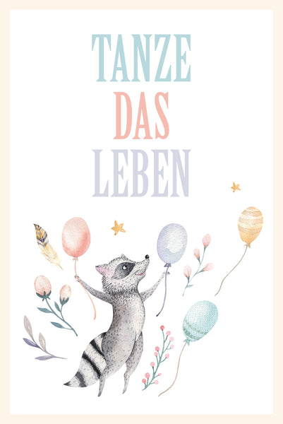 Tanze das Leben Poster Kunstdruck - Typografie Kunst für Kinder, KUNST-ONLINE Wandbild