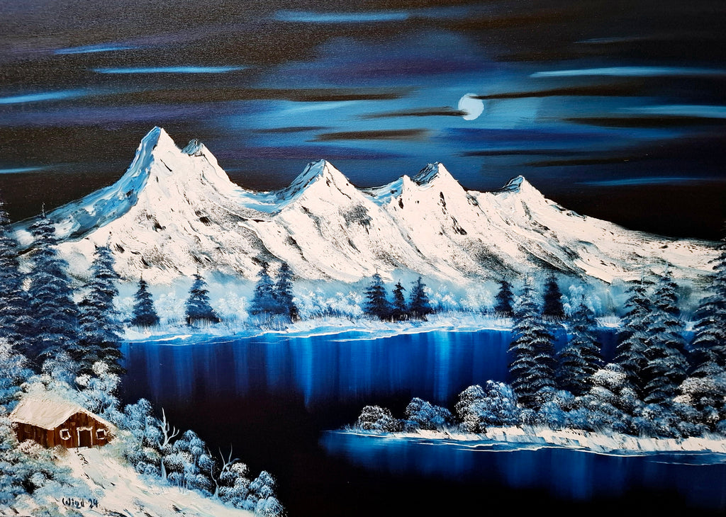 Petra Wind - Wintermond über dem Gebirge