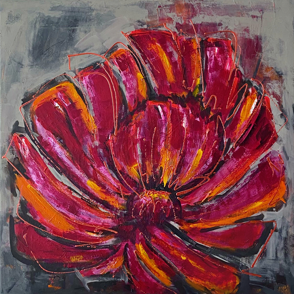 Heike Ponge - Blume in Fuchsia und Orange mit Kupfer