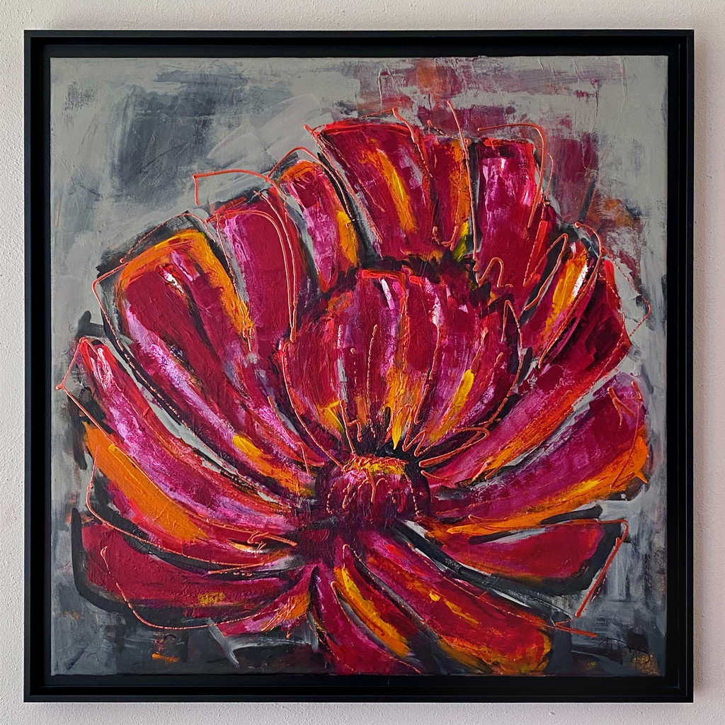Heike Ponge - Blume in Fuchsia und Orange mit Kupfer - KUNST-ONLINE
