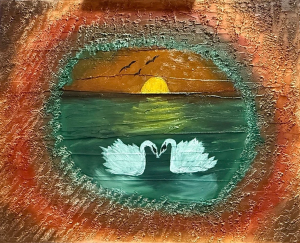 Shaza Khalil - Abendzauber am See – Schwäne im Sonnenuntergang