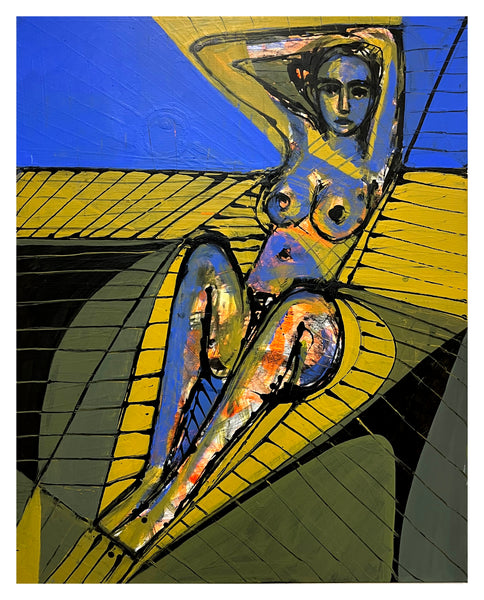 Mathias Wunderlich - Akt mit blauem Hintergrund