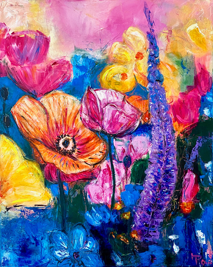 Heike Ponge - Blumen in Blau, Violett, Pink, Orange und Gelb