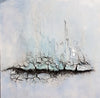 Evelin Baumann - Bild in beruhigendem Blau mit Riss und Glanzstellen