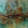 Evelin Baumann - Bild in Aqua/Rost mit Riss und Glanz