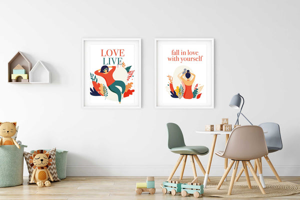 Fall in love with yourself Poster Kunstdruck - Illustration Typografie, KUNST-ONLINE Wandbild