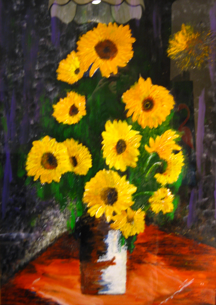 Gerd Leyerer - Sonnenblumen in einer Steinvase