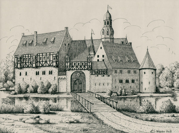 Lothar Schulz-Wapen - Burgschloss Gartow vor 1600 Poster Kunstdruck - Lothar Schulz-Wapen, Klötze, Deutschland Wandbild