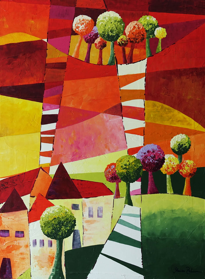 Marion Dahmen - Landschaft mit kleinem Dorf