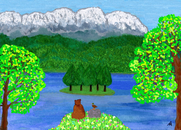 Andrea Regine Meixner - Illustration zum Kinderbuch "Das Entchen und der Bär" Poster Kunstdruck - Andrea Regine Meixner, Garmisch-Partenkirchen, Deutschland Wandbild