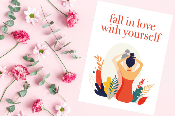 Fall in love with yourself Poster Kunstdruck - Illustration Typografie, KUNST-ONLINE Wandbild