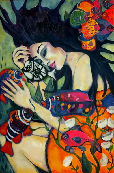 Gabi Domenig - Underwaterdreams. Floating with fishes Poster Kunstdruck - Gabi Domenig, Lienz, Österreich Wandbild