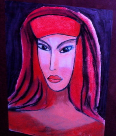 Rose Rauch - Dame in Rot, roter Hut, Schleier u. Shirt