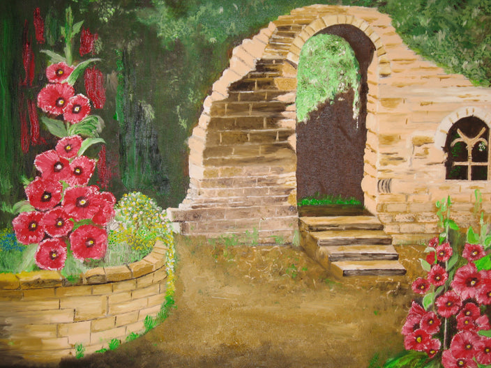 Gerd Leyerer - Bruchstein Ruine mit alten Bauerngarten (Öl)