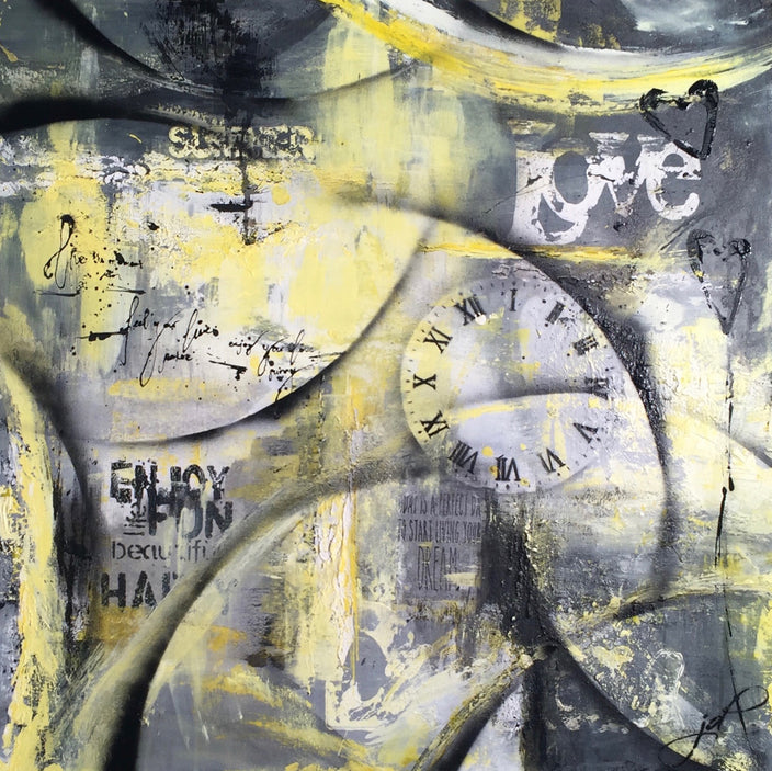J.D. Art - Clock - yellow - grey