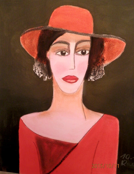 Rose Rauch - Dame mit roten Hut u. roten Shirt