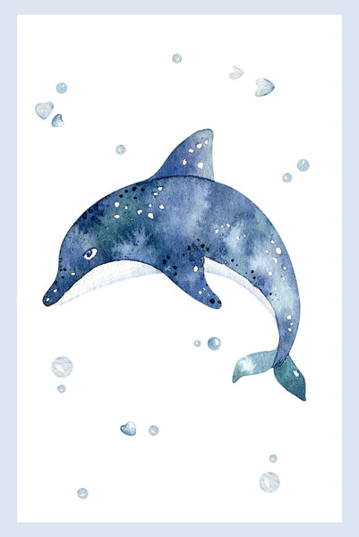 Dolphin Poster Kunstdruck - Kunst für Kinder Illustration, KUNST-ONLINE Wandbild